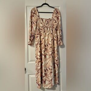 House of Harlow | Midi Long Sleeve Rose Pink Feather Linen Dress